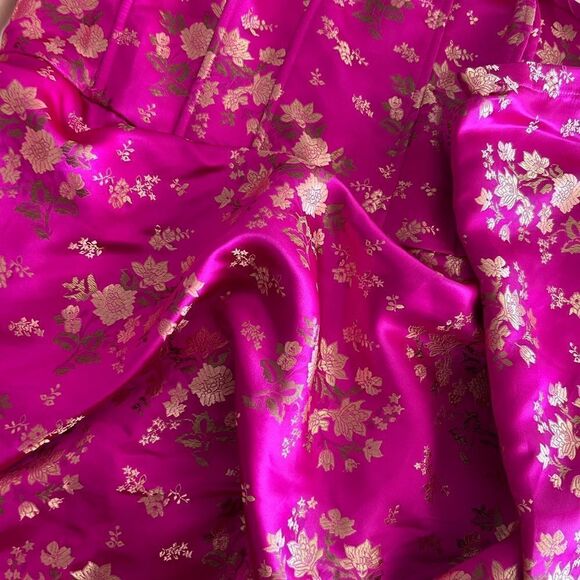 Pink Floral Off-Shoulder Dress Jacquard - Picture 3 of 3